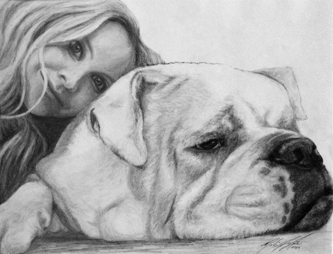 Portrait of girl and bull dog